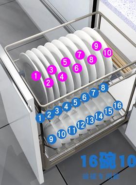 拉篮碗架沥水架厨房抽屉式橱柜调味料收纳竖拉蓝多功能置物架