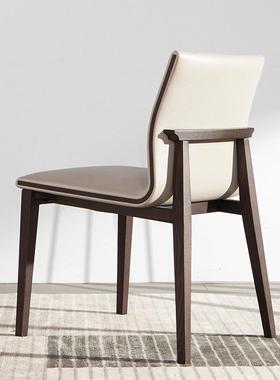 现代实木餐椅超纤皮餐椅餐厅白蜡木家用小户型吃饭椅子售楼处椅子