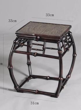 明清古典原竹四方桌套装筇竹八仙桌茶桌正方形餐桌组合一桌四凳