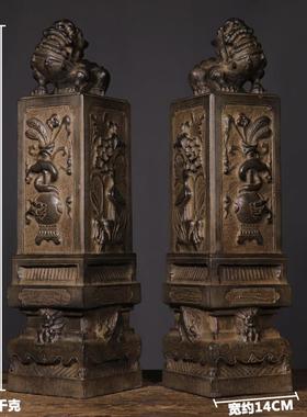 仿古石雕青石做旧狮子门墩中式复古陈设摆件门前装饰摆设