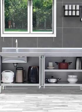 304特厚不锈钢橱柜水槽洗碗池家用洗菜池工作台整体焊接厨房橱柜