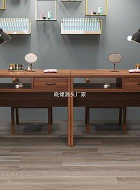 升级夹灯孔复古美甲桌现代简约单双人美甲工作台抽屉收纳双层加厚