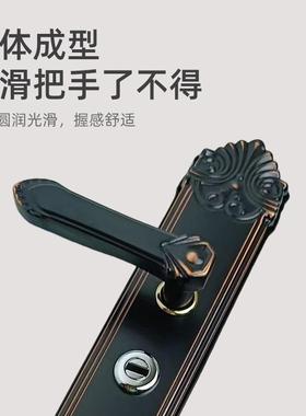 轻奢欧式多功能防盗门拉手羽叶沉香304不锈钢门把手别墅门锁面板