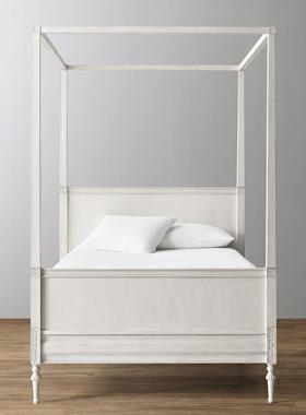 RH美式乡村实木公主床法式复古白单人床儿童床1.2米架子床橡木雕