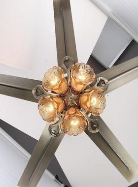 吊扇灯美式欧式简约现代风扇灯餐厅铁叶木叶卧室客厅吊扇ed复古