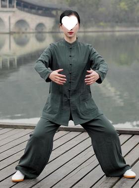 2025新款方领小扣款式春夏季太极服亚麻棉极服练功服道袍武术表演