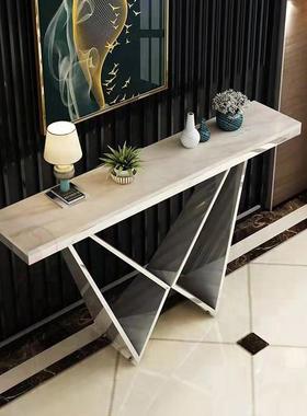 轻奢不锈钢大理石玄关台现代简约置物门厅入户柜进门靠墙玄关台