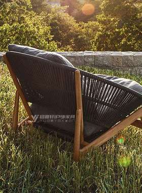 户外藤编沙发庭院露天室外花园藤椅防水防晒休闲家具柚木沙发组合