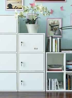 简易储物柜子带锁书柜带门落地简约客厅小收纳置物多层阳台橱柜木