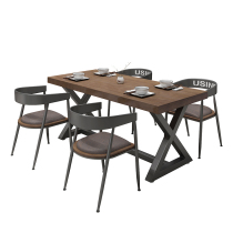 Retro Bar Table Industrial Wind Barbecue Shop Fire Pot Shop Quick Restaurant Music Tavern Rectangular Dining Table And Chairs Combination