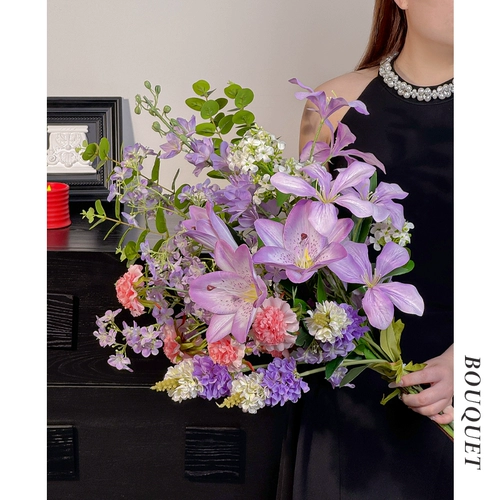 Искусственные цветы, искусственные цветочные композиции, фиолетовый садовый букет Моне, роскошный бионический свет, высококачественный, реалистичный реквизит для фотографий
