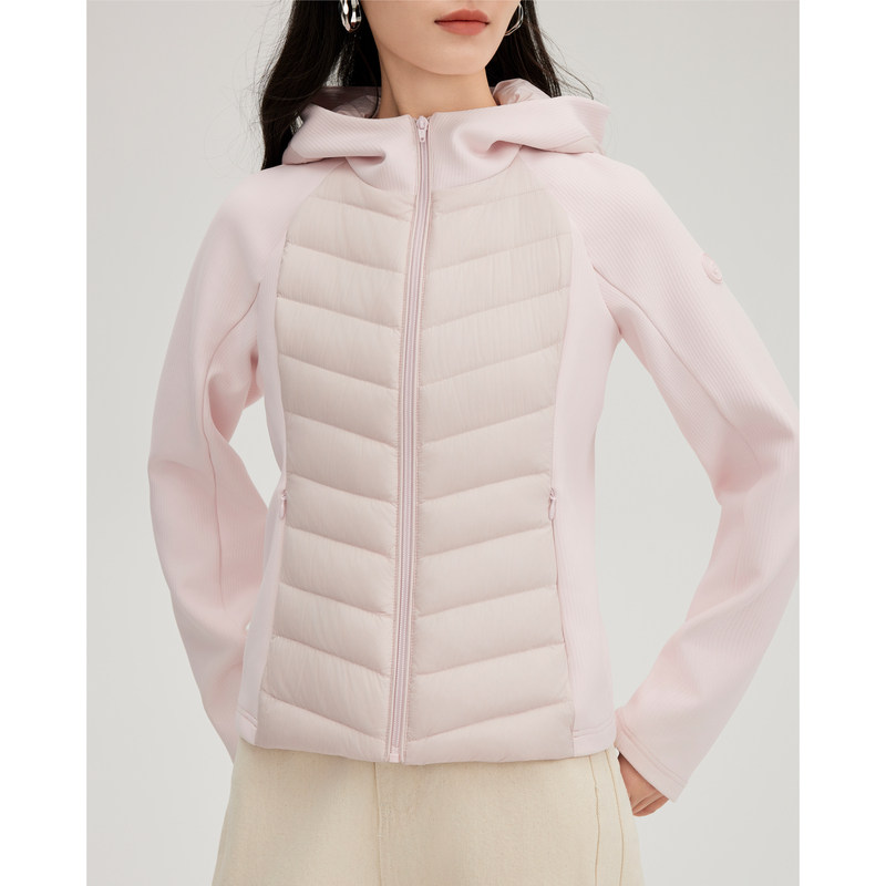 艾莱依奥莱轻薄羽绒服新款修身显瘦拼接连帽内搭秋冬搭配鸭绒保暖