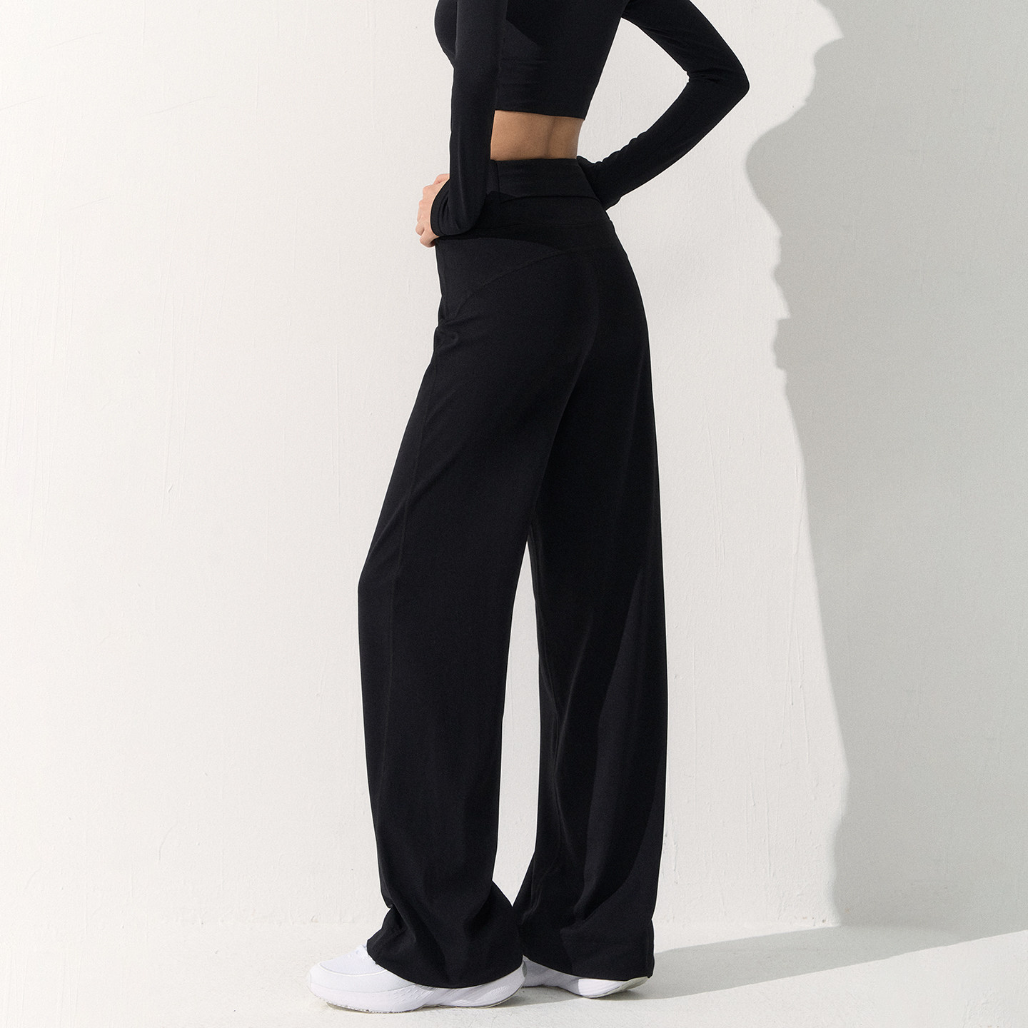Women's Nude High Waisted Wide Leg Sports Pants Breathable Drape