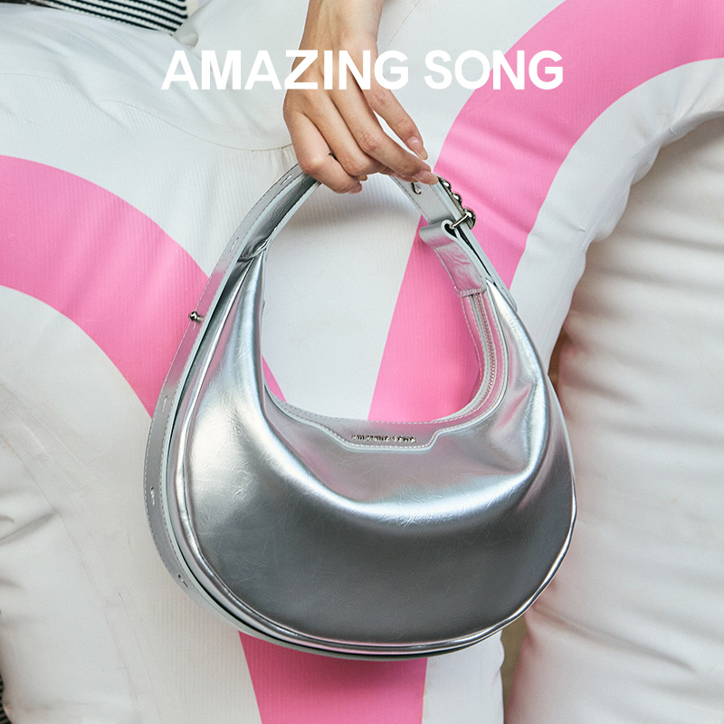 Amazing Song乙颂半月包小号新款银色时尚单肩手提斜挎月牙包包女 - 图2