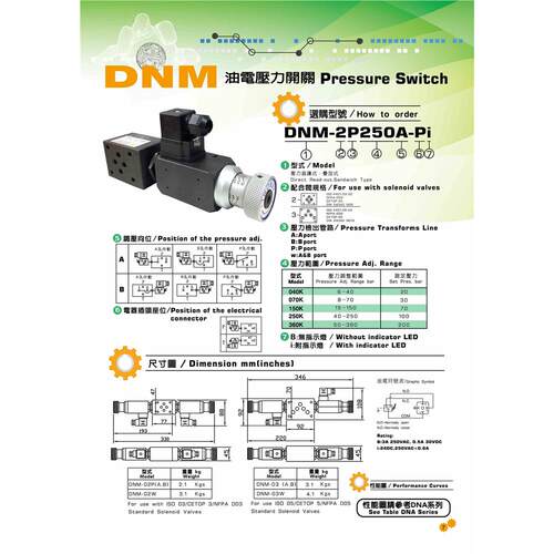 台肯TWOWAY油压开关 DNM-2P150A-Pi 2A 2B 2W 040 070 250 继电器 - 图0