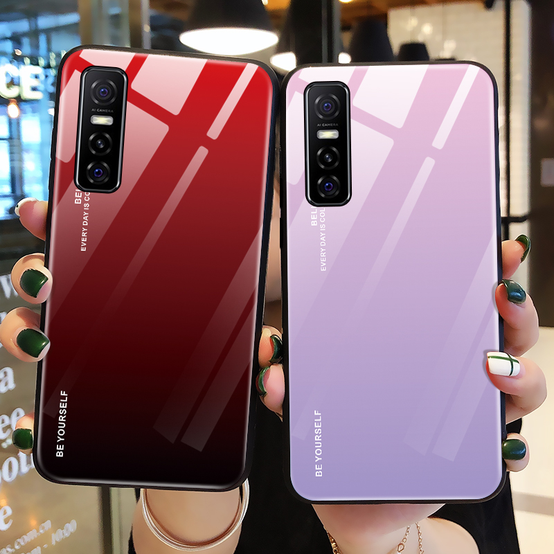 适用vivos7e手机壳极光玻璃vivos7保护硅胶套步步高vivo s7e全包s7防摔软壳5g男女款V2020A网红情侣vivis挂绳