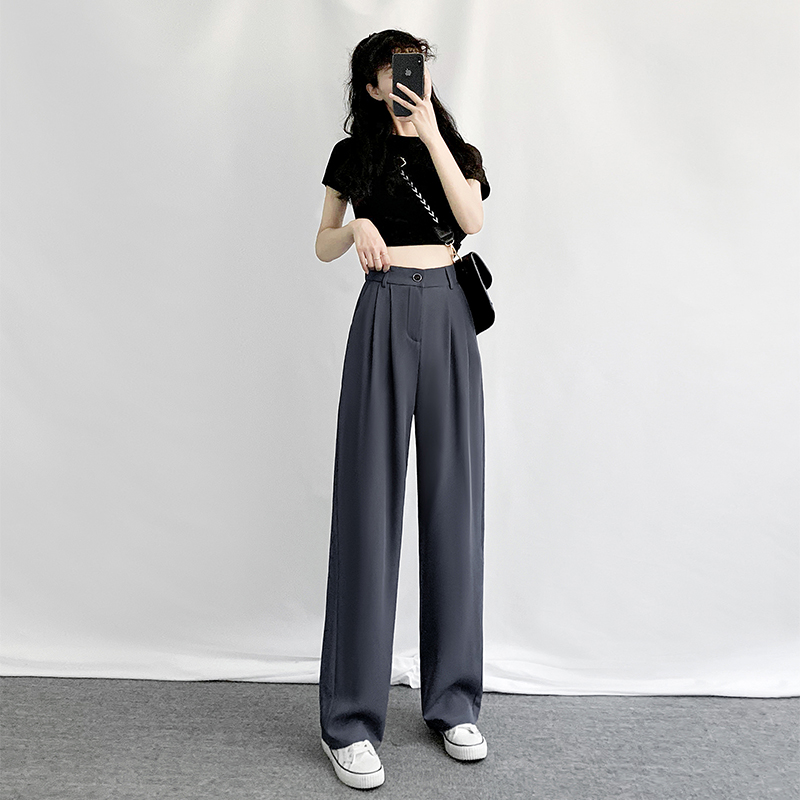 灰色高腰显瘦垂感秋冬2020阔腿裤 甲天妮休闲裤