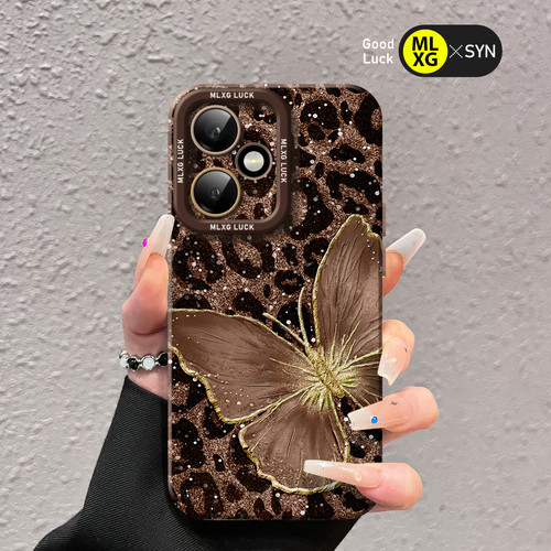豹纹金箔蝴蝶适用荣耀400手机壳女款300pro套200防摔100硅胶honor90全包80pro+高级70se秋冬60青春200pro外壳 - 图0