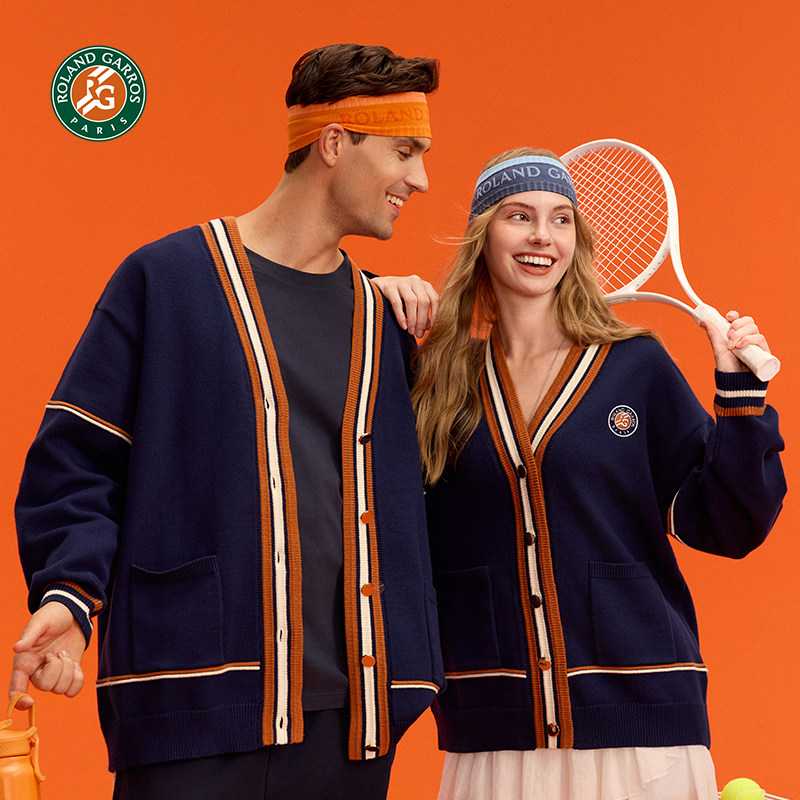 罗兰加洛斯法网针织开衫毛衣男女针织衫毛线春秋外套网球服撞色,淘宝优惠券,粉丝福利购,淘宝优惠卷