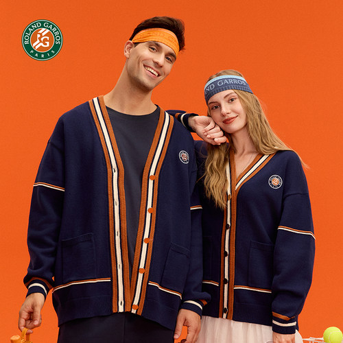 罗兰加洛斯法网针织开衫毛衣男女针织衫毛线春秋外套网球服撞色 - 图3