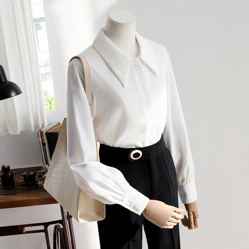 人彩衣村面试正装白色长袖女衬衫 人彩衣村衬衫