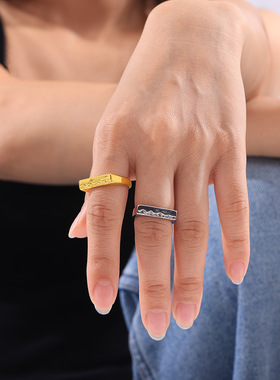 韩版小众几何岩溶光面食指戒简约