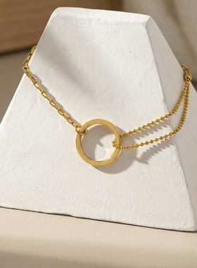 冷淡风几何圆圈手链盒子链配圆珠