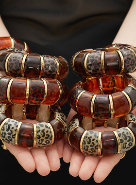 几何晕染树脂弹力绳手镯简约美拉