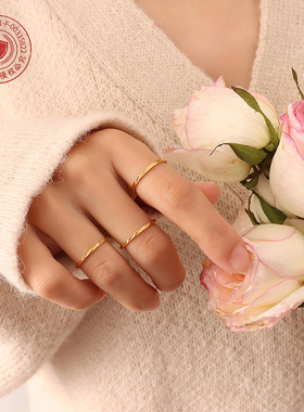 韩潮时尚百搭花纹细款戒指钛钢材