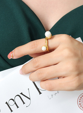 法式ins风设计感镶嵌七彩珠扭结戒指女小众个性气质高级感食指戒