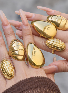 欧美ins夸张设计牛角包个性戒指