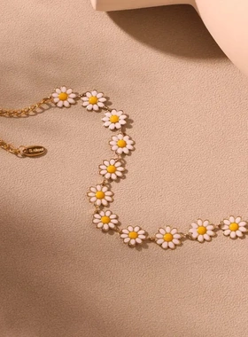 多巴胺小清新彩色滴油小雏菊花朵脚链高端太阳花锁骨链首饰套装女