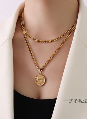 欧美嘻哈夸张粗链双层钛钢项链