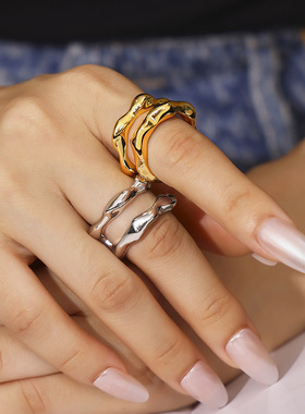 欧美ins风不规则几何线条戒指