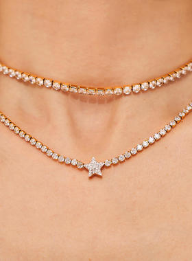 欧美跨境几何星星吊坠镶满锆石吊坠项链女小众设计感项链高级饰品