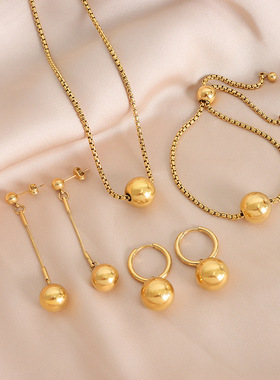 欧美跨境热款金珠流苏链条嘻哈风气质女生流行钛钢项链首饰套装