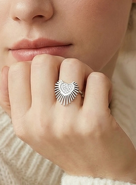 欧美简约5A锆石超闪爱心开口戒指