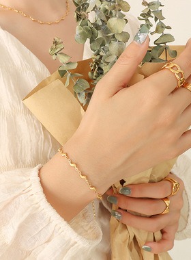 欧美高端百搭marka小众设计bracelet钛钢18k金几何小辣椒情侣手链