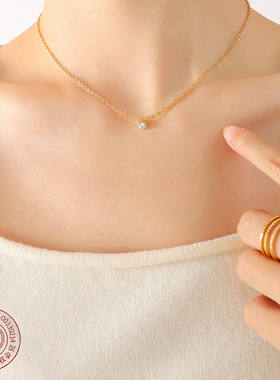 韩潮ins风百搭锆石单钻锁骨链钛