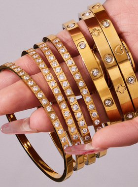 欧美气质轻奢几何素圈微镶锆石卡