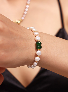 欧美淡水珍珠手链OT扣流苏天然石