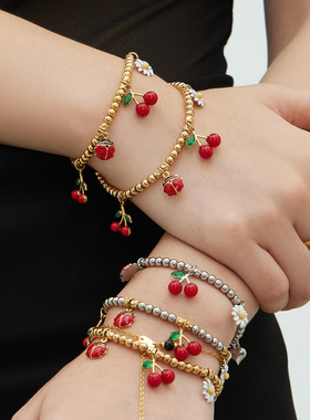 不锈钢玻璃石樱桃吊坠珐琅彩釉雏