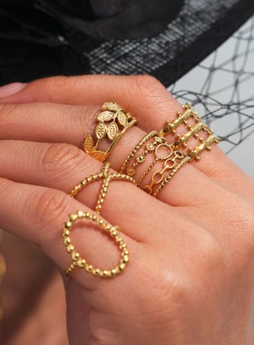 摩天轮ins几何镂空开口戒指女不