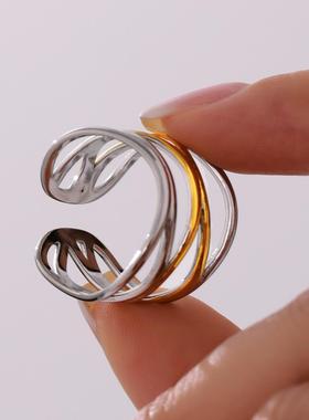 摩天轮夸张不规则交叉C型开口戒