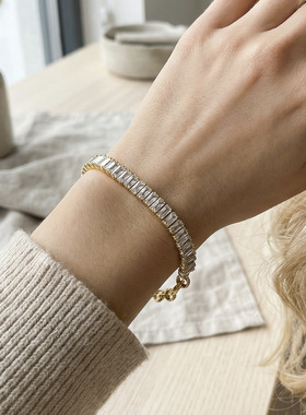 欧美ins设计感锆石拼接夸张手链