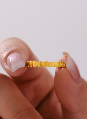 摩天轮INS风小方块拼接戒指女钛