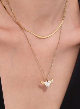 摩天轮满钻爱心翅膀锁骨链