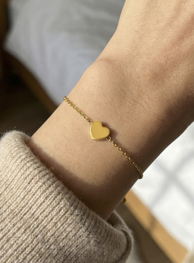 法式简约爱心吊坠手链不锈钢链条