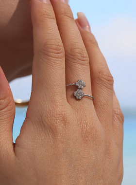 摩天轮幸运四叶花微镶锆石开口戒