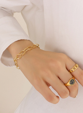 韩系嘻哈钛钢几何首饰套装